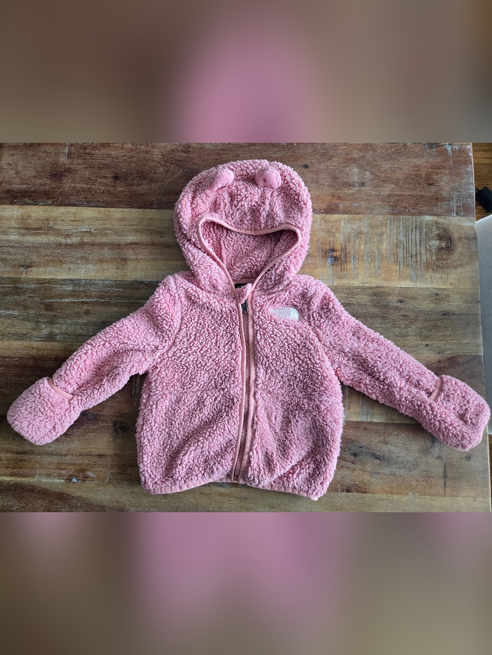 The North Face Pink Sherpa Hooded Baby Jacket